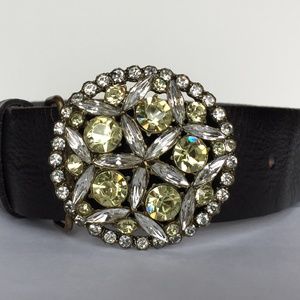 Sequin Black Leather Belt